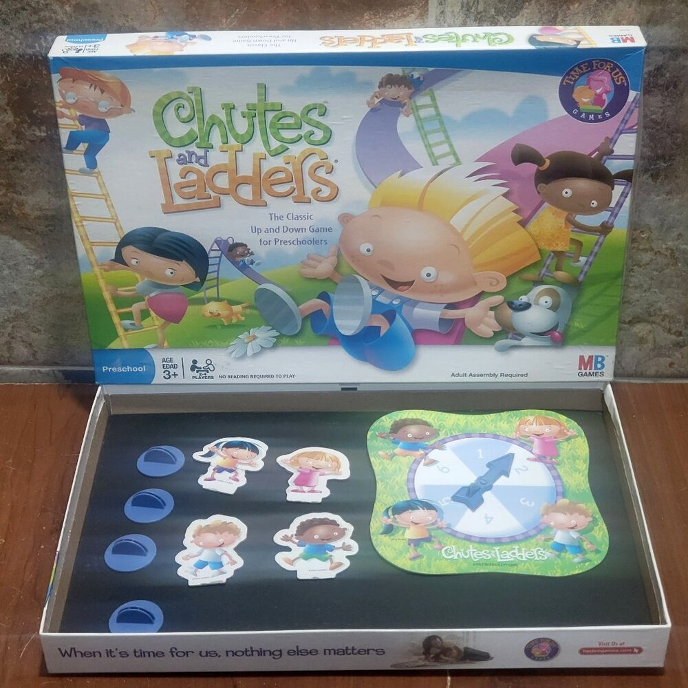 Chutes and Ladders Gameboard Spinner Arrow 4 Pawns 4 Plastic Stands